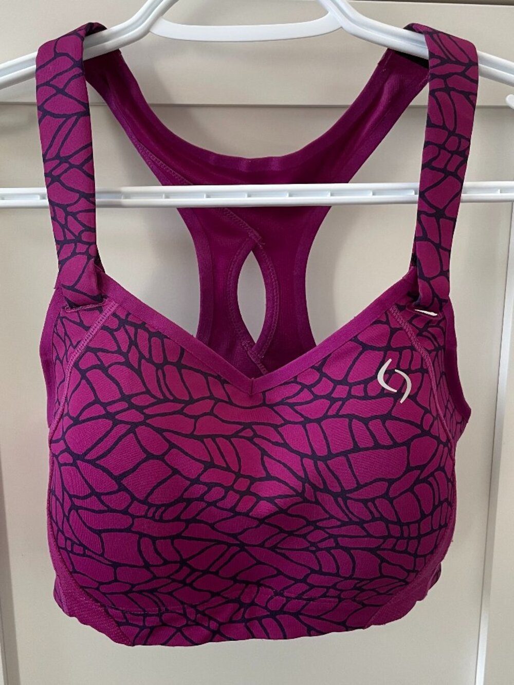 Moving Comfort Racerback V Neck Padded Cup Shelf Sports Bra Navy & Purple Sz XXS